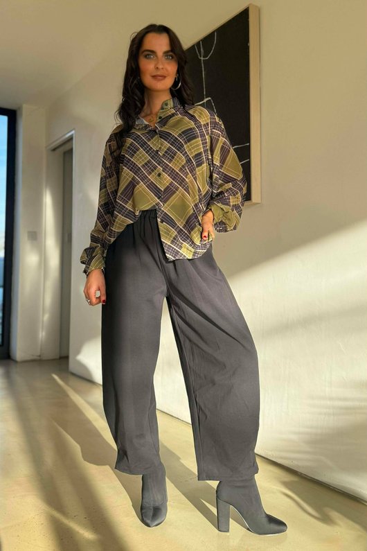 Ainsley Plaid Chiffon Blouse Olive